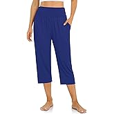 UEU Women's Capri Pants Summer Loose Yoga Pants Comfy Workout Cropprd Pants with Pockets
