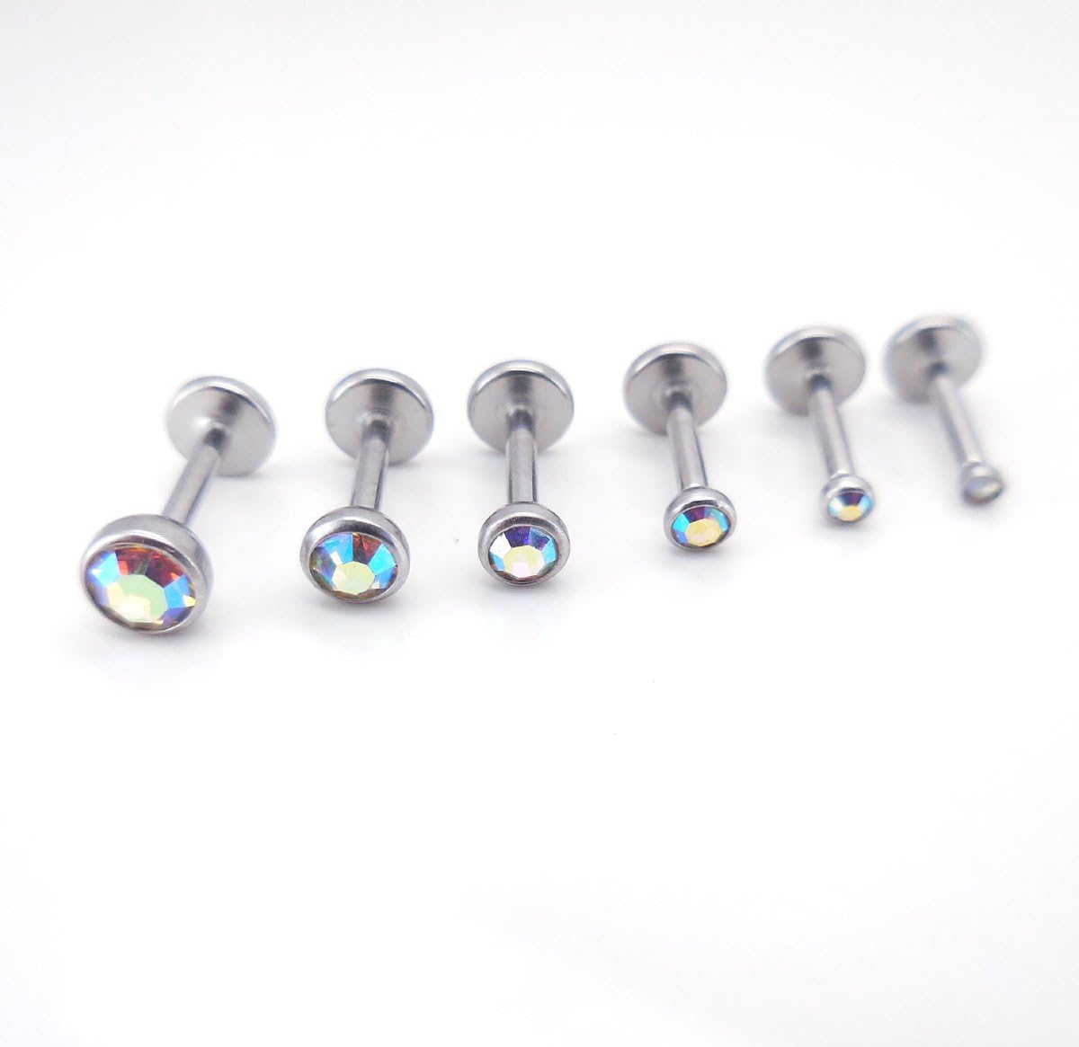 Emmajewels 18G 6mm 1.5mm-4mm AB Crystal Triple Forward Helix Bezel Set 316L Surgical Steel Cartilage Bar Piercing
