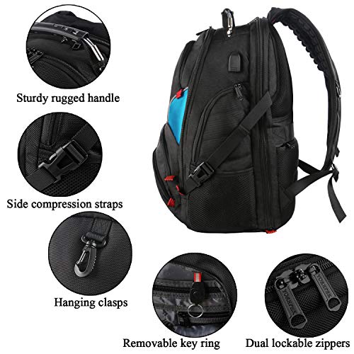 Large Travel Backpack, TSA Laptop Backpack with USB Port, Durable Big School Bookbag for Women Men, Anti Theft Lightweight Business Computer Backpack with Luggage Sleeve, Fits 17 inch Laptop&Notebook