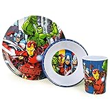 Disney Marvel Avengers Superhero Childrens 3 Piece Dinnerware Set - Plate, Bowl, Mug