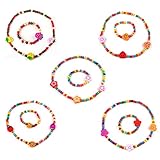 Shuning 5 Pairs Little Kids Girls Flowers Ladybug Strawberry Cute Colorful Bead Necklace&Bracelet Jewelry Set Toddlers Childs (ABCDE)