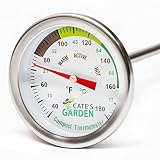 Cate's Garden Compost Thermometer Premium Stainless Steel Bimetal Thermometer for Backyard Composting - 2 Inch Diameter Fahrenheit/Celsius Dial, 20 Inch Temperature Probe