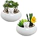 MyGift Mini White Ceramic Cute Cat Ornament Succulent Plant Pot/Small Adorable Kitty Tabletop Decorative Flower Planter Bowls with Rubber Plug, Set of 2