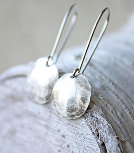 sterling silver earrings, round discs, hammered silver jewelry, everyday modern silver jewelry