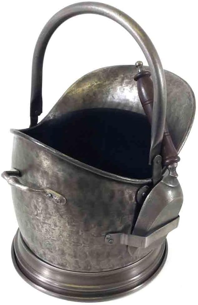 SK Style Large Pewter Helmet Coal Scuttle Bucket Shovel Fireside Log Holder