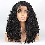 vvBing Hair Wig Synthetic Lace Front Wigs Curly Hair Heat Resistant Fibers Loose Curly Lace Front Wigs Glueless With Baby Hair Color Dark Brown 16inch