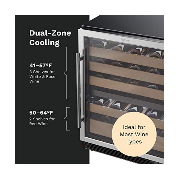 hOmeLabs-43-Bottles-High-End-Wine-Cooler-Free-Standing-Dual-Zone-Mini-Fridge-and-Chiller-for-Wines-with-Temperature-Control-Panel-Stainless-Steel-Reversible-Door-Swing-and-Removable-Wood-Shelves