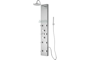 Blue Ocean 57" Stainless Steel SPS8801 Thermostatic Shower Panel Column System with with Rainfall Shower Head, Body Massage Jets, and Handheld Shower
