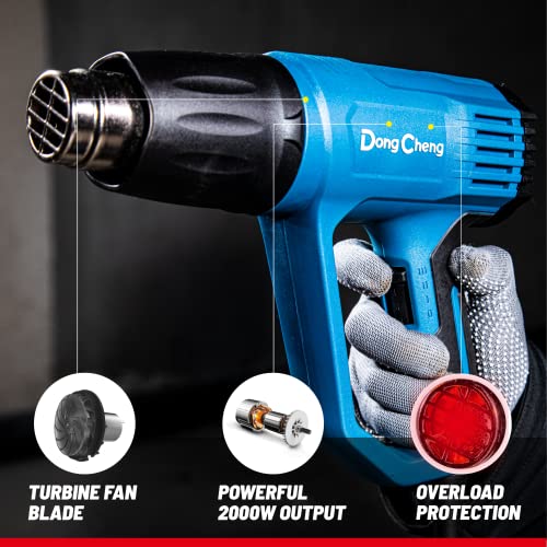 DongCheng 2000 W Heißluftpistolen 50-600 ℃ Variable Temperatureinstellungen,schnelle Erwärmung Heißluftpistole,9 Zubehörteilen zum Entfernen von Farbe, Schrumpffolie, Vinylfolie,DQB04-2000 (EA-03)