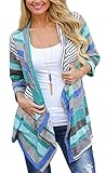 ZIKKER Women's Aztec Print Drape Open Front 3/4 Sleeve Striped Cable Knit Cardigan Sweaters