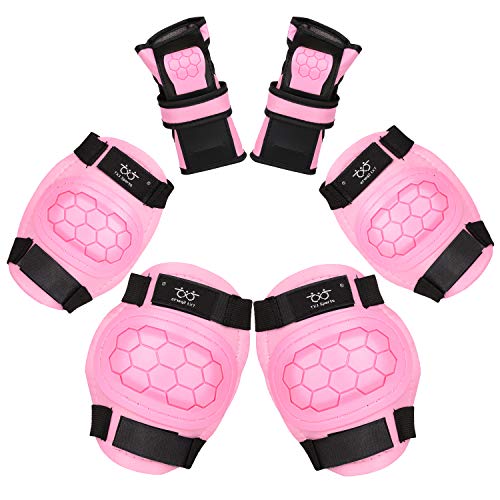 Boruizhen Child Kids 3 in 1 Skateboard Protective Gear Set Knee Pads Elbow Pads Wrist Guards for Cycling,Skating,Scooter,Inline Rollerblading,BMX,Rock Climbing Sports (Pink, Medium) - Thumbnail 2