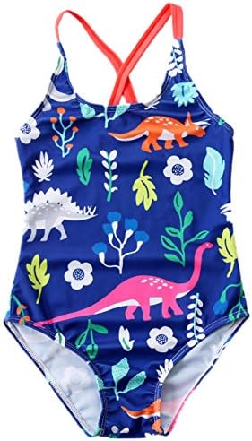 Extrayou Girls Cartoon Dinosaur Print One Piece Swimsuit Swimming Bathing Suit Blue