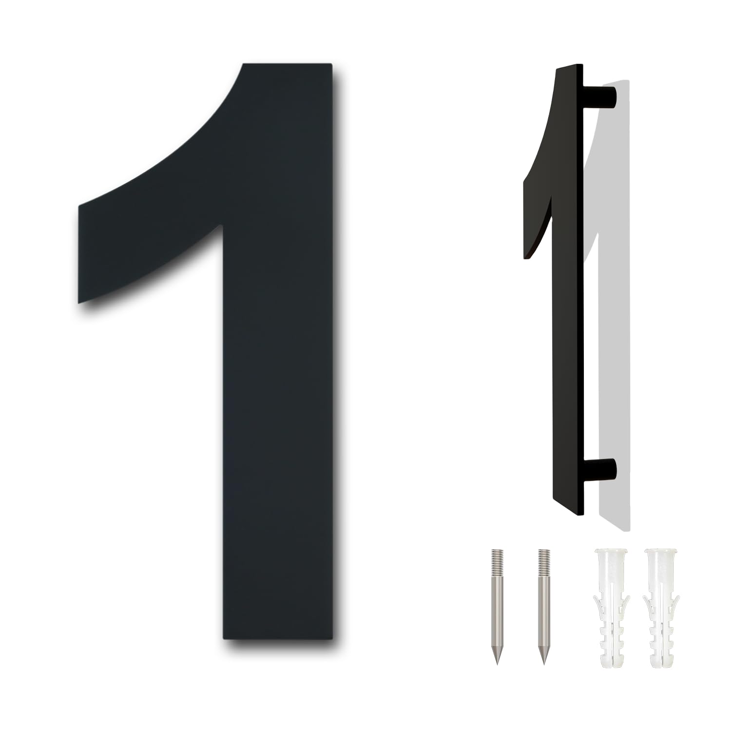 Black Brushed Modern House Number -125mm Height - Made of Solid 304 Stainless Steel, Floating Appearance and Easy to Install (Number 1 One)