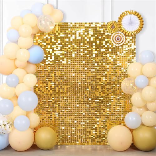 AM ANNA Gold Shimmer Wall Backdrop for Party, Gold Sequin Backdrop,Gold Glitter Wall Backdrop 30 Pieces,Square Glitter Wall Panels Shimmer Backdrop Valentine's Day Decoration, Birthdays, Weddings