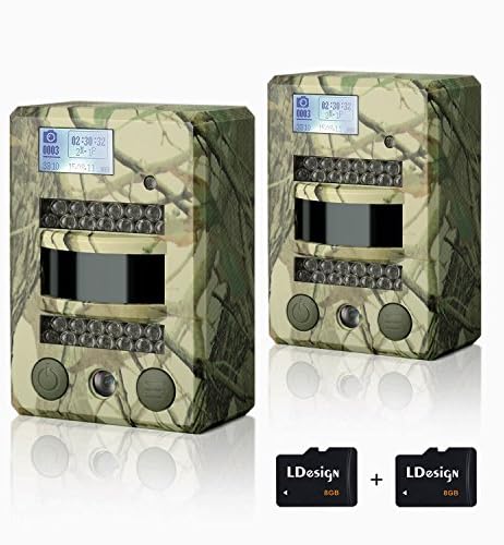 Hunting Trail Camera, 2 Pcs LDesign Waterproof Game / Wildlife Surveillance / Home Security Camera with 2 TF Card, Wide Angle Infrared Night Vision, 720P Glow-26PCs IR LEDs & PIR Sensor,0.8's Trigger