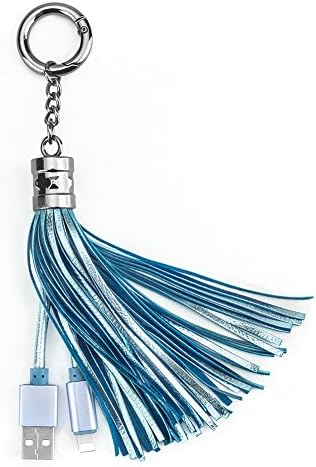 iPhone Charger, Leather Tassel Key Chain USB Lightning Cable Portable for Most iPhone iPad iPod (Blue)