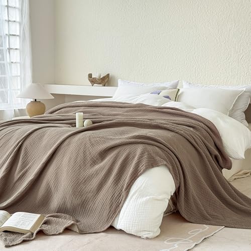 Simple&Opulence Cotton Muslin Throw Blanket for Bed Couch Sofa 4-Layer Gauze Blankets Reversible Soft Lightweight Breathable Home Décor for All-Season 50x60”, Coffee