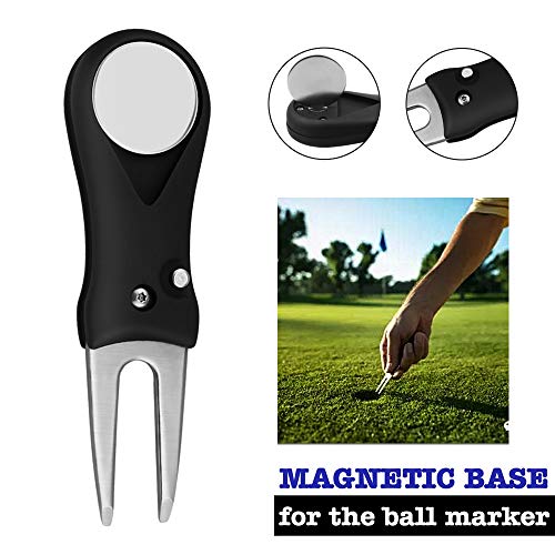 Yotako 2 Pack Microfiber Golf Towel for Golf Bags with Clip,Club Groove Cleaner Brush,Golf Divot Repair Tool with Ball Marker and Pull Apart Key Ring-Golf Accessories