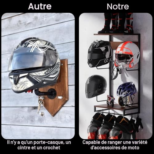 GHWMYD Wall Mounted Motorcycle Helmet Holder, Retro Motorcycle Helmet Mount for Hanging 4 Motorcycle Caps and Jacket to the Wall, Motorcycle Storage Accessories, Wall Mount for Tactical Vest