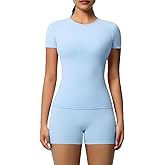 Women’s 2 Piece Workout Set – Short Sleeve T-Shirt & High Waist Shorts Activewear for Yoga, Gym & Running