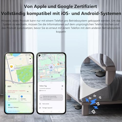 VOCOlinc Android Smart Tag Set of 4 Dual System, Air-tag Tracker Works with Apple and Google App Locate Tracker, Tracker Object Locators for Suitcase/Keys/Bags/Luggage, Replaceable Battery