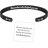 Remember Who The F You Are Motivational Color Bangle, Stainless Steel Engraved Inspirational Message Fashion Cuff Bracelet Personalized Opening Adjustable Bracelet Jewelry Gift for Women