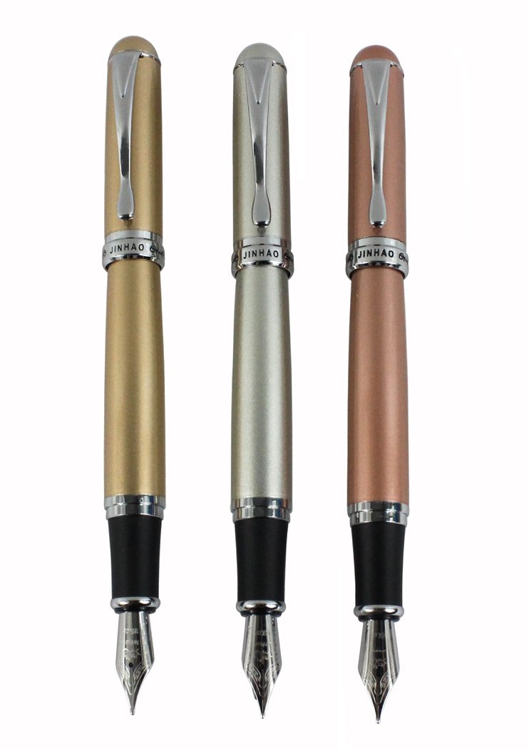 3 PCS Jinhao X750 Fountain Pen Medium 18KGP Nib in 3 Colors(Gold, Silver, Rose Gold) with Transparent Pen Pouch