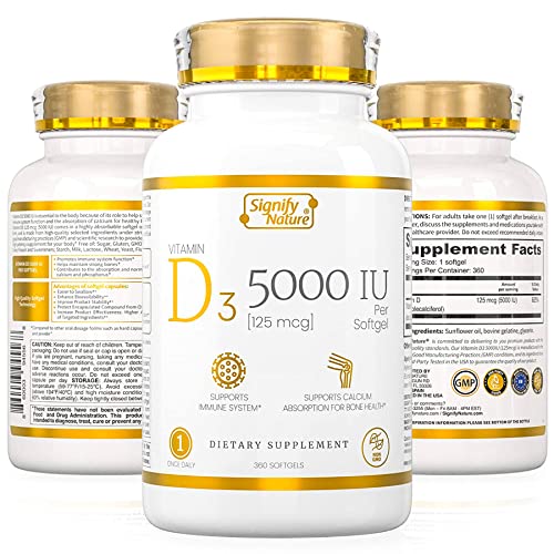 SIGNIFY NATURE PharmaceuticalGrade VIT D3 5000 IU Softgels Vitamin