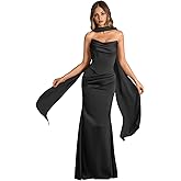 Strapless Bridesmaid Dresses with Scarf Convertible Long Mermaid Ruched Satin Formal Evening Ball Gown for Women
