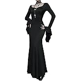 TSMNZMU Gothic Maxi Dresses for Women Dark Style Slim Long Dresses Long Flare Sleeve V-Neck Vintage Evening Dress
