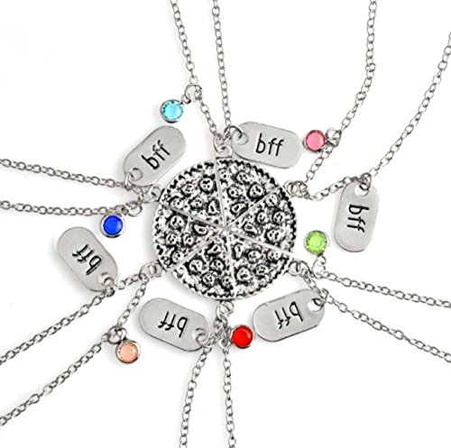 Polar Bear's Beauty Hot! 6pcs/Set BFF Pizza Pendant Necklaces Friendship Necklace Best Friends Forever Colorful Rhinestone Gift for Friend (45, Alloy)