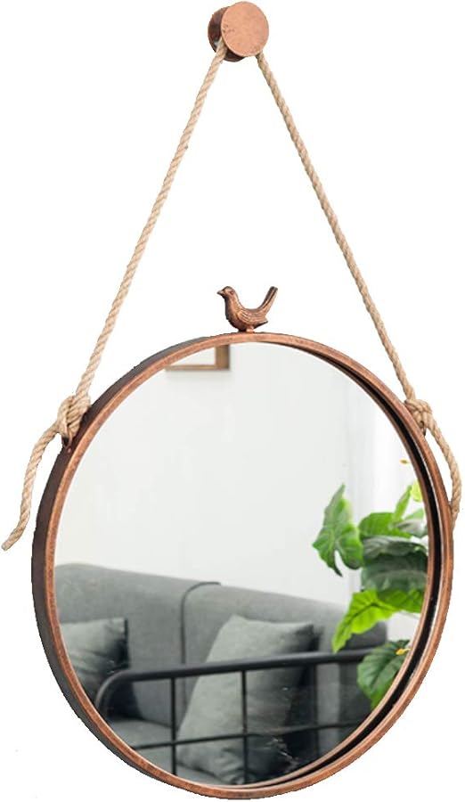 Amazon Com Round Hanging Mirror With Bird Decor Living Room Or Bathroom Wall Mirror 11 8 27 6 Vintage Home Decorative Mirror Home Kitchen