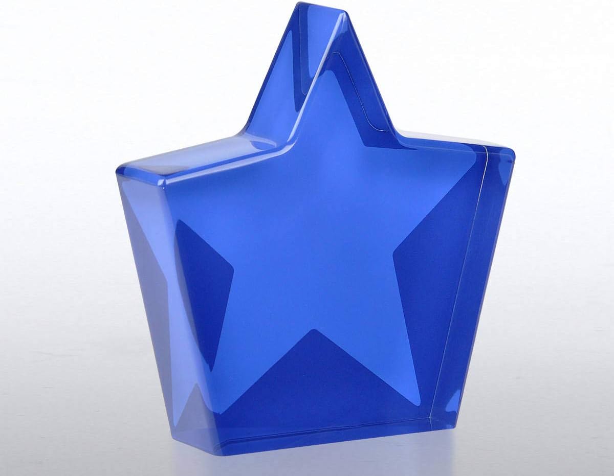 Engraved Trophy - Blue Acrylic- Star Shape Award for Employees - Personalized Engraving Up To Three Lines and Pre-Written Verse Selection - Comes In Gift Box: Office Products