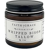 Organic Grass Fed Bison Tallow Moisturizer - All purpose moisturizer for sensitive skin, healing, hydrating, non-comedogenic, essential oils by Faith and Grace Organics