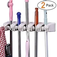 ONMIER 2 Pack Mop and Broom Holder, Multipurpose Wall Mounted Organizer Storage Hooks, Ideal Tools Hanger for Kitchen Garden, Garage, Laundry Room