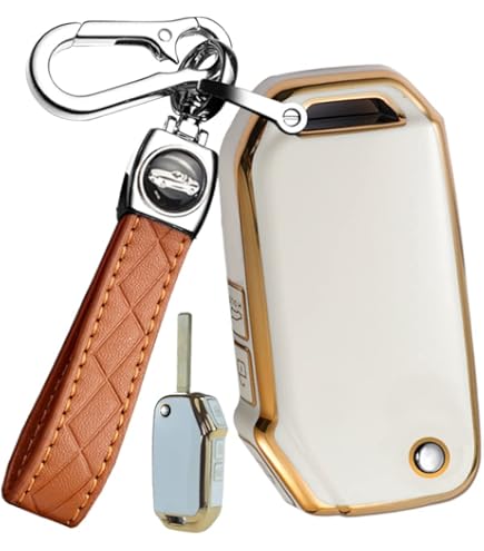 Koaudb Autosleutel Hoes Voor Fiat 500, Panda, Punto, Ducato | TPU Soft Case Met Sleutelhanger & Koord | Wit Met Goud Design