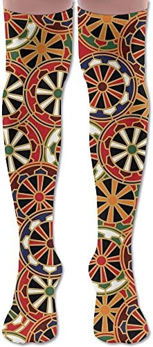 Wheel Pattern Compression Socks Soccer Socks Knee High Sock Tall 25.5" For Running,Medical,Athletic,Edema,Diabetic,Varicose Veins,Travel,Pregnancy,Shin Splints,Nursing
