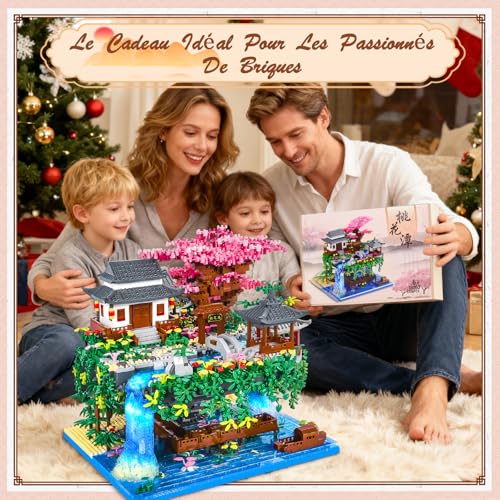 Charmofun 3320pcs Mini Building Blocks, DIY Model with LED Light, Creative STEM Toys Model Architecture Set Garden Plants, Micro Blocks Christmas Gift for Children Adults