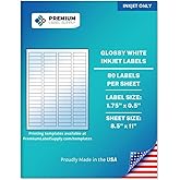 Premium Label Supply Glossy White Sticker Return Address Labels – 1.75" x 0.5" – (80 per Sheet) (Glossy White for Inkjet Only, 800 Labels)