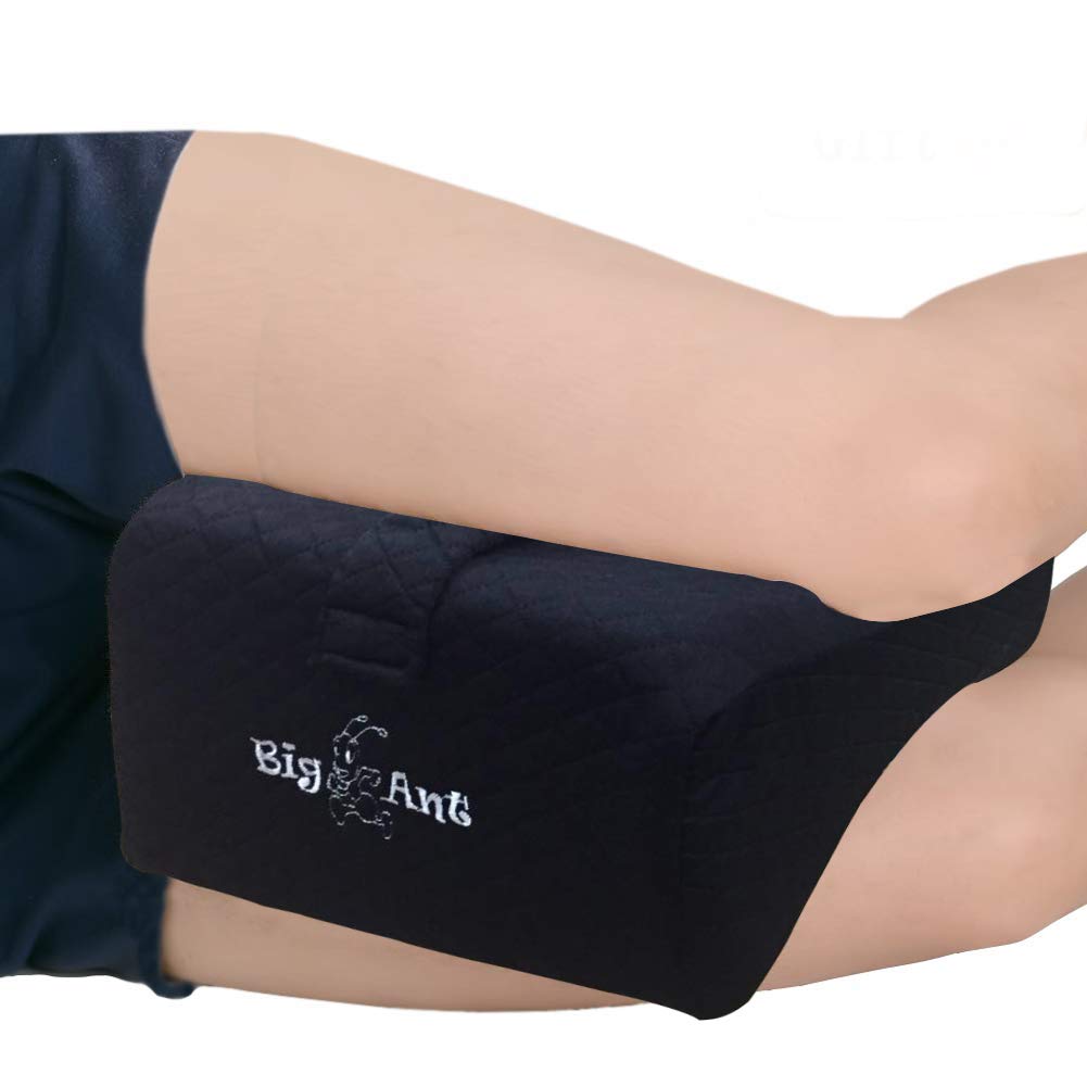 Big Ant Orthopedic Knee Pillow with Strap – High Density Memory Foam Leg Pillow for Side Sleepers, Sciatica, Hip & Back Pain Relief – Washable Breathable Cover – Ergonomic Leg Support Cushion (Black)