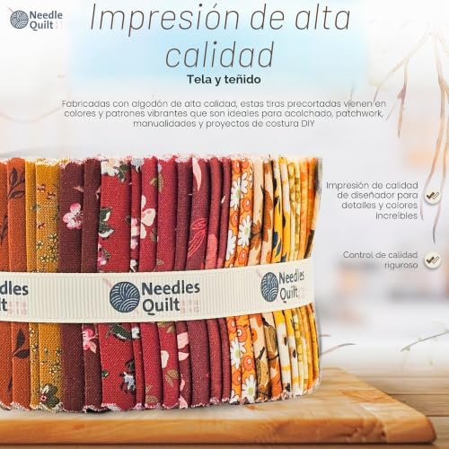Jelly Roll Pre-Cut Cotton Fabric Strips for Quilting, 40 Strips 6x112 cm, Quilting Fabric for Sewing, Pre-Cut Quilt Projects and Crafts (Autumn Flowers)