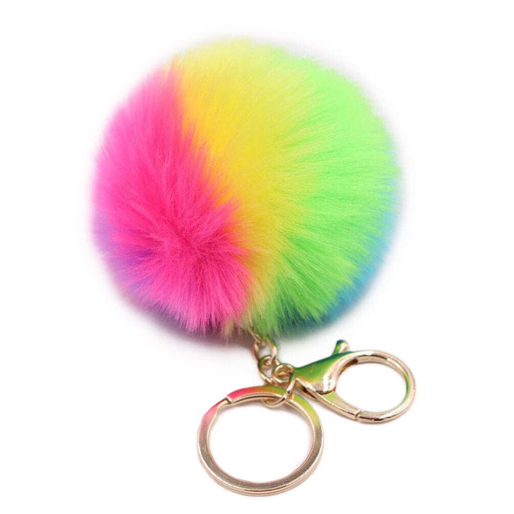 YeahiBaby Keychain pom pom faux fur fluffy ball handbag charms pendant car key ring