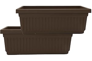 The HC Companies 24 Inch Venetian Window Planter Box with Drainage Plug, Lightweight UV-Resistant Plastic Outdoor Planters, 2-Pack Flower Box for Garden & Home Decor, Chocolate