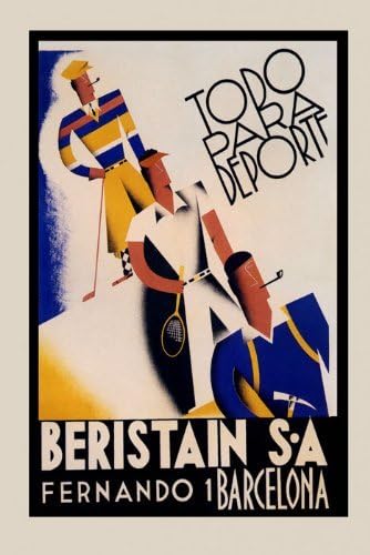 CANVAS Golf Tennis Barcelona Beristain Spain Spanish Sport 20" X 30" Image Size . Vintage poster on CANVAS.
