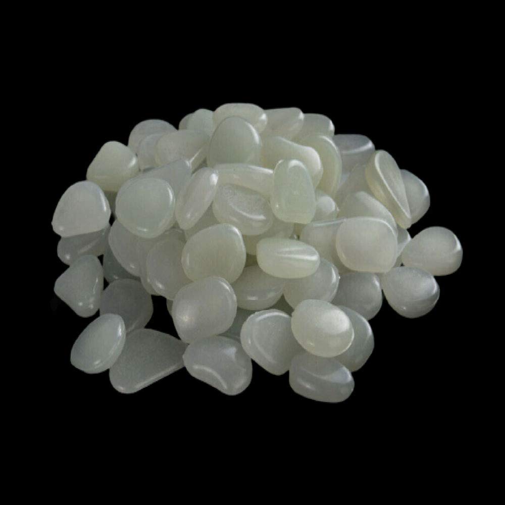 100 Pcs Glowing Pebble Stones, Glow in Dark Luminous Cobblestones Glowing Pebble Rock Stones for Home, Garden, Walkway Aquarium, Fish Tank and Patio (White)