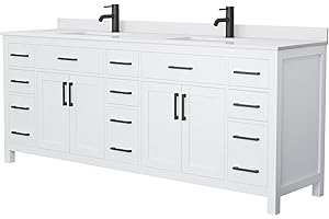 WYNDHAM COLLECTION Beckett 84 Inch Double Bathroom Vanity in White, White Cultured Marble Countertop, Undermount Square Sinks, Matte Black Trim