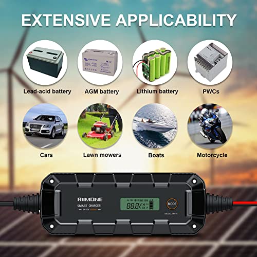 RIIMONE Smart Battery Charger, Trickle Charger and Maintainer