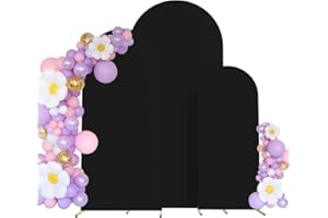 Maiangel Set of 3 Wedding Arch Cover Spandex Fitted Stretchy Arch Stand Covers,2-Sided Round Top Chiara Backdrop Cover for Party Birthday Banquet Baby Shower Arch Decoration (4ft,5ft,6ft Black)