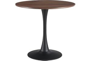UFURPIE 31.5 Inch Round Dining Table,Mid-Century Tulip Table with Metal Pedestal Base,Modern Leisure Table for Small Space Kitchen Dining Room,Easy Assembly,Walnut and Black