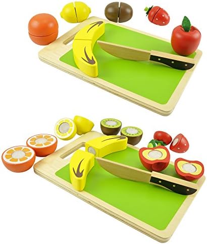 Wooden Fruit Cutting Toy Set - Non-Toxic, Lead Free, Hand Painted Pieces - Includes Cutting Board - Suitable for Toddlers Ages 3+. Educational and Developmental, Enhance Hand Eye Coordination.